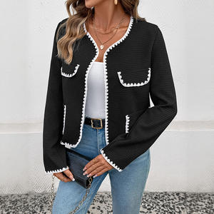 2025 nuevo otoño Color sólido estilo Vintage mujer suelta cuello en V ajuste contraste Color <span class=keywords><strong>chaqueta</strong></span> desabotonada - Product Image 3