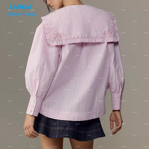 High Quality O-neck Long Sleeve Button up 100% Cotton Women <b>Top</b> Shirt Fashion Street Wear - Product Image 2