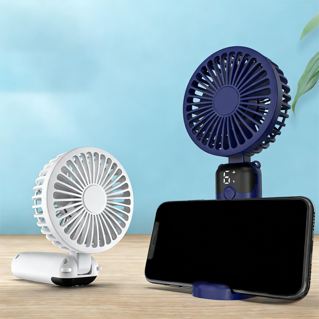 Portable Handheld Fan with Detachable Base & 6 Wind Speeds LED Digital Display for Office Travel and Outdoor Use
