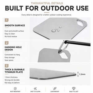 Planche à découper en titane pur 10x15cm, antibactérienne, pour équipement de camping, compatible avec les casseroles empilables, planche de camping en titane - Product Image 4