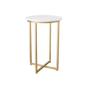 Marble Side Table End Table & Modern Accent Sofa Table Round Tabletop,Sturdy Metal Legs for Living Room,Bedroom,Porch