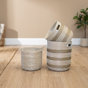 Cestas de Almacenamiento de Hierba Marina Natural, Forma Circular con Asa, Apilables, para Organizar Ropa, Estilo Nórdico - Product Image 4