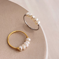 Vintage Natur-Süßwasser-Perlenring Titanstahl Galvanisiert 18K-Echtgold Edelstahl Elastisches Seil Perlenring