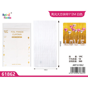 Grand rideau à franges en feuille carrée blanche 1x2m Design métallique brillant pour la fête de Thanksgiving Back School Saint Valentin - Product Image 1