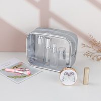 Pochette et sac de maquillage transparents pour femmes, personnalisés, à paillettes argentées, en PVC, avec fermeture éclair, portables, pour les voyages