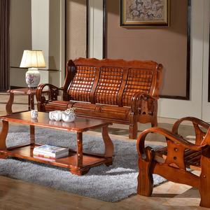 Sofá Seccional de Madera Maciza de Estilo Oriental Moderno, Sofá de 1, 2 y 3 Plazas, Conjuntos de Sofás de Madera Tallada y Cuero - Product Image 1