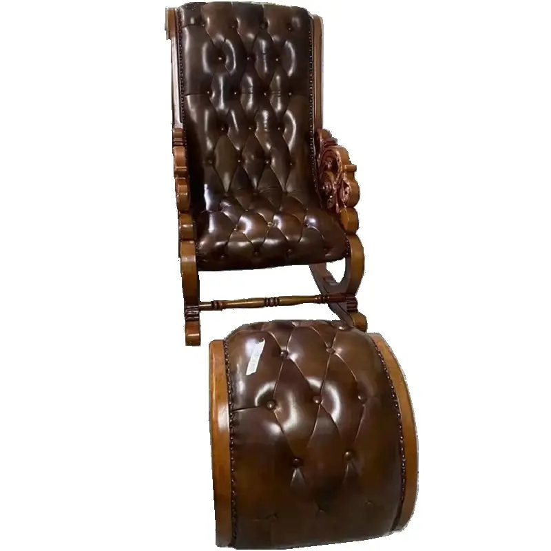 Lüks sıcak satış moda recliner koltuk takımı klasik deri ve ahşap yumuşak koltuk sallanan sandalye pedalı