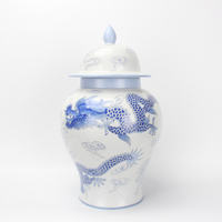 J147 Décoration d'entrée de salon classique pot à gingembre dragon en céramique antique décor de style chinois vase blanc et bleu