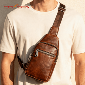 Colefa National Fashion - Bolsa de Pecho para Motociclista, Estilo Informal, con Cremallera, para Viajes en Bicicleta, de Cuero PU Marrón, para Hombre - Product Image 4