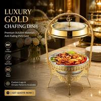 Ensemble de réchauds de buffet suspendus en métal 9L, doré de luxe, avec couvercle à charnière et support pour buffet d'hôtel, restauration, maintien au chaud des aliments