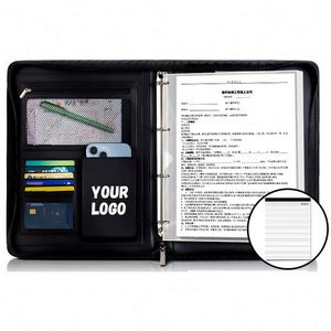 Promo Logo <b>A4</b> Business Leather Professional Padfolio Organizer Zippered Resume Portfolio Folder Binder - Product Image 1