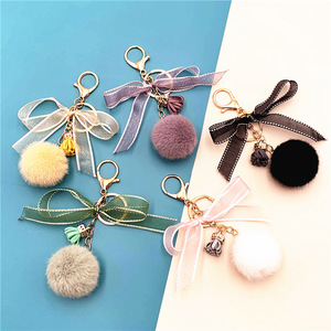 Porte-clés en peluche doux et écologique avec nœud mignon, dentelle et boule de fourrure, motif dessin animé, petit cadeau, breloque personnalisée, porte-clés de voiture en peluche moelleuse 2026 - Product Image 2