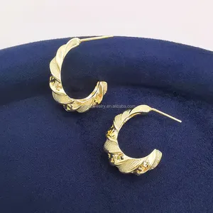 Unisex Gold Plated Brass Earring Hoops Trendy Hip-Pop Chunky Punk Jewelry For Party Anniversary Fashionable Engagement Jewelry