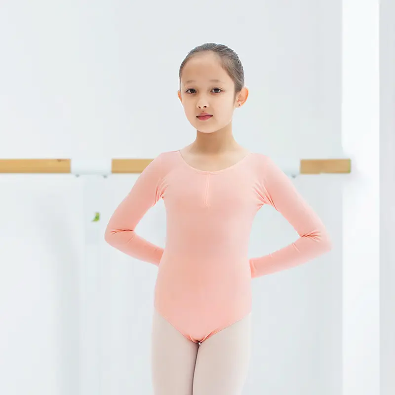 Тренировочное танцевальное трико для девочек, балетное розовое гимнастическое трико с длинными рукавами для девочек, сценическое танцевальное белье, одежда для детей размера T/T