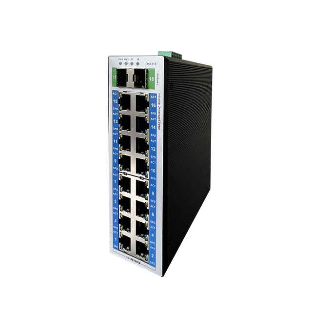 16 Port Gigabit Ethernet Unmanaged Industrial POE Switch with 2 SFP DIN Rail RSTP Ring Network Enterprise Switches