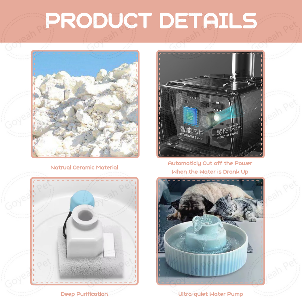 2.1L Automatic Ceramic Pet Water Fountain with Smart Pump for Cats and Dogs | Quanzhou GoYeah