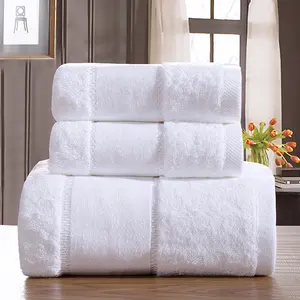 Sang trọng đồng bằng màu trắng 100% cotton 500gsm 600gsm mặt tay khách sạn Khăn tắm