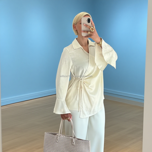 Chemisier élégant en satin à motif <span class=keywords><strong>cœur</strong></span> pour adultes, coupe ample, doux, décontracté, ton sur ton, vêtement islamique d'automne respirant, longueur intégrale - Product Image 5