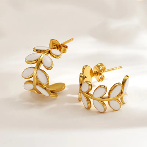 ต่างหูแฟชั่นชุบทอง 304 สแตนเลส รูปใบไม้รี ขัดเงา สไตล์เรียบง่าย สำหรับผู้หญิง สวมใส่ได้ทุกวัน - Product Image 3