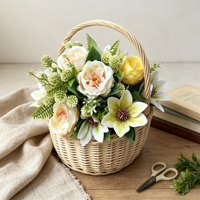 Buket Campuran Mawar Hellebore Buatan Vintage Bernuansa Lembut - Hadiah Buatan Tangan Ramah Lingkungan untuk Paskah, Hari Valentine, dan Hari Jadi