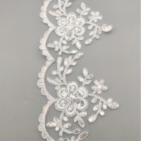 Tissu en organza brodé de sequins pour robes de mariée, dentelle blanche pour bordure, mode féminine