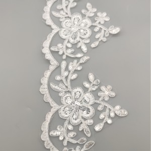 Tissu en organza brodé de sequins pour robes de mariée, dentelle blanche pour bordure, mode féminine - Product Image 1