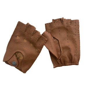 Gants sans doigts en cuir de daim marron pour <span class=keywords><strong>homme</strong></span>, parfaits pour la conduite, la <span class=keywords><strong>moto</strong></span>, les sports de plein air, compatibles avec les écrans tactiles - Product Image 3