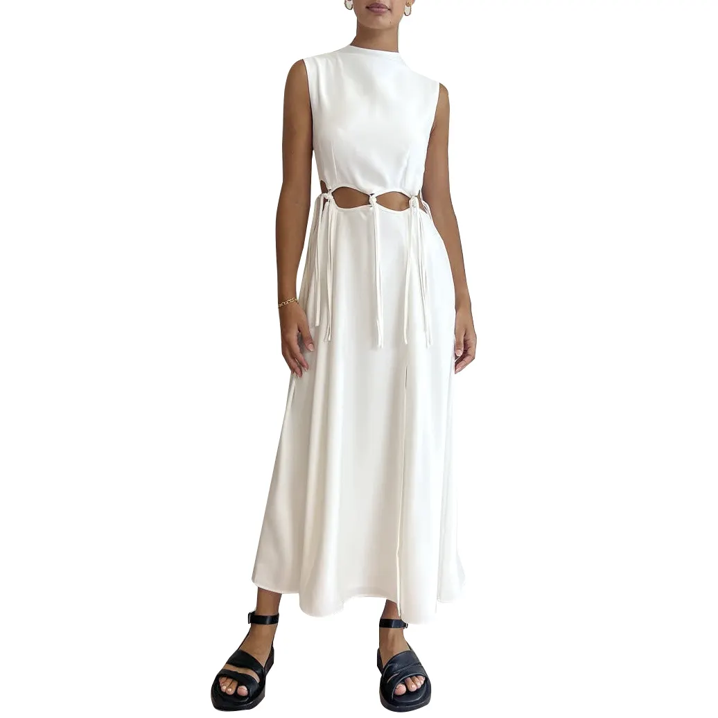 Custom New Fashion Luxury Party Cocktail Sleeveless Elegant Split Polyester White Cutout Casual Maxi Dresses For Women