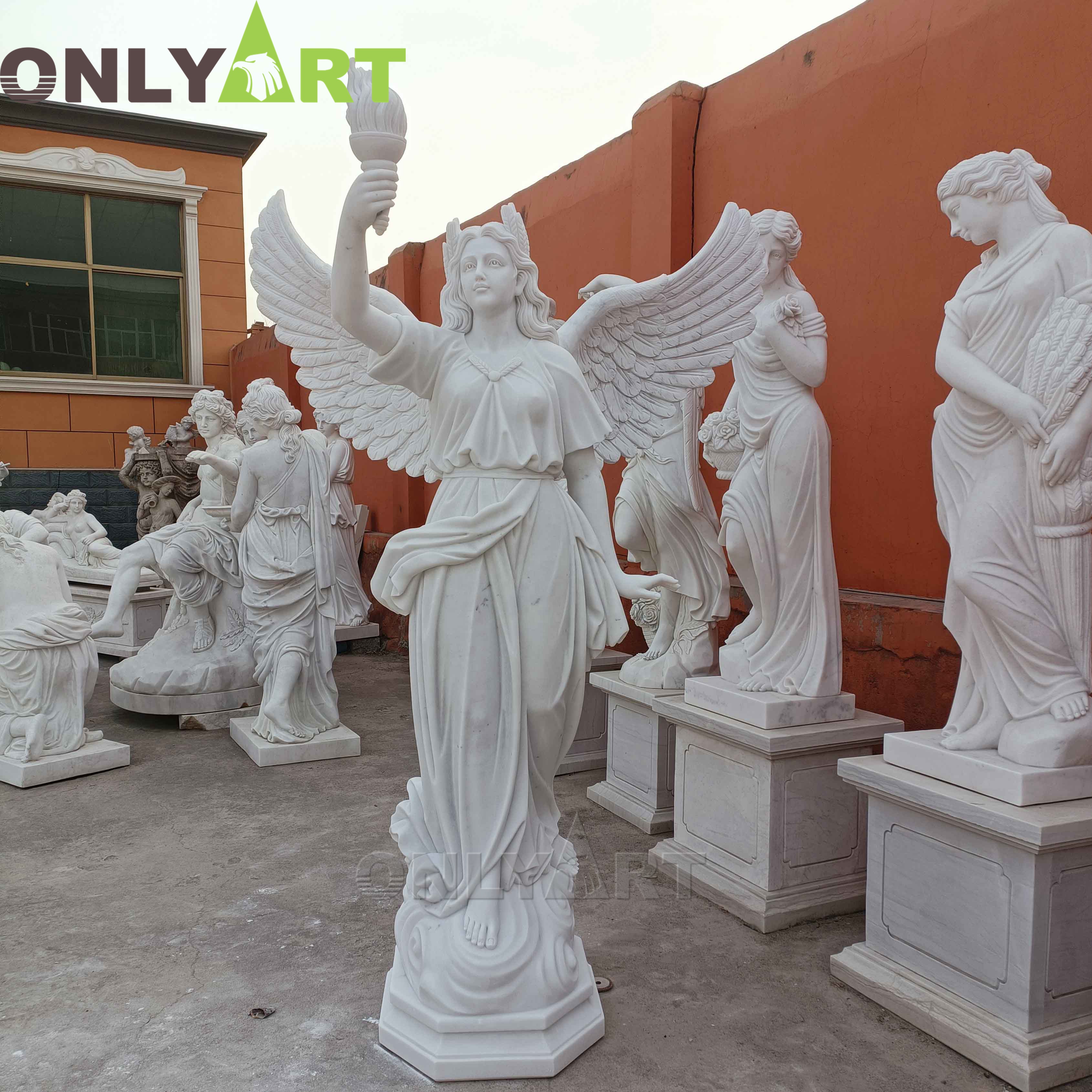 Only Art - Custom White Marble Tombstone with Weeping Angel