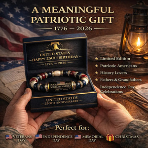 American Flag Stainless Steel <b>Beaded</b> <b>Bracelet</b> Commemorative Gift for 250th Anniversary with Natural Stone Energy Design - Product Image 5