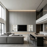 Mueble de TV Minimalista para Techo Alto, Diseño Moderno, con Iluminación LED Ambiental Empotrada, Grado E0, Color Gris Claro Mate
