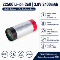 Batterie cylindrique Li-ion rechargeable haute capacité 22500 3,8V 2400mAh, cellules cylindriques au lithium-ion