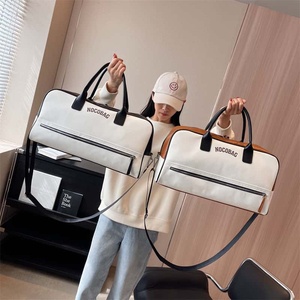 Sac de voyage unisexe en PU multifonctionnel, sac de week-end, sangle réglable, grande capacité, fermeture à glissière, beige noir - Product Image 2
