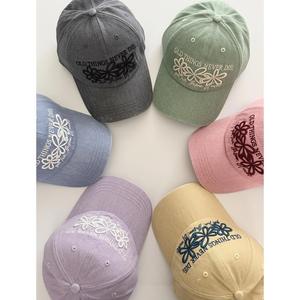 The Same Retro Embroidered Flower 6-Panel 100% Cotton Baseball Cap for Women's Spring New Wide-brimmed Big Head Circumference - Product Image 3