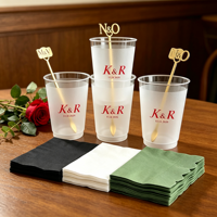 Gobelet à vin en plastique de 9 oz pour mariage, motif floral, monogramme, vente en gros, et gobelet de stade en PP de 12 oz personnalisé avec initiales, motif papillon et fleur, couleur eau