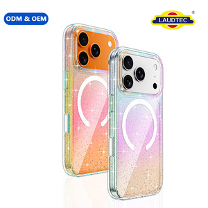 Coque magnétique hybride TPU+PC à paillettes dégradées, design personnalisé, vente en gros OEM, coque de téléphone antichoc pour iPhone 17/18 Pro Max - Product Image 1
