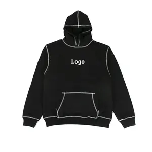 High quality custom streetwear printed embroidery cotton pull over heavyweight drop shoulder inside out stitch hoodie