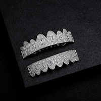 Grillz Iced Out pour hommes, en laiton et zircon, avec pierres rondes et baguette mixte