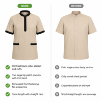 Tunique unisexe à col mandarin pour uniforme d'hôtel, manches courtes, bordure contrastante, uniforme pour le personnel d'entretien ménager, les serveurs et le personnel de restaurant