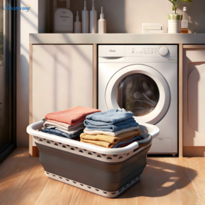 45L Household Plastic + TPR Folding Laundry <b>Basket</b> for Convenient Storage Dirty Clothes Toys SM030104 SM030104 SM030104 SM030104 - Product Image 1