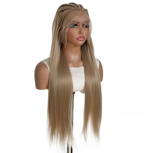 Wholesale Futura Fibra Synthetic Long Straight Heat Resistant Lace <strong>Wig</strong> 13x6 Lace Braided <strong>Sandy</strong> Blonde Natural Custom OEM Service - Product Image 5
