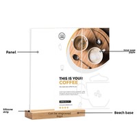 Support de table transfrontalier en acrylique et bois de hêtre avec base triangulaire pour affichage de listes de prix et de menus, personnalisable