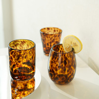 Verre à vin vintage en écaille de tortue, imprimé léopard, à fond épais, porte-bougie, vaisselle à thé