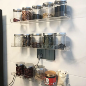 Storage Rack Acrylic Shelf Clear <strong>Wall</strong> Mounted Thick Transparent Floating Display Stick <strong>Bathroom</strong> Kitchen <strong>Ledge</strong> Organizer 20-50cm - Product Image 4