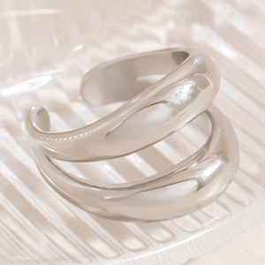 Stainless Steel Geometric Curved <b>Ring</b> <b>Open</b> Design Unisex Fashion Jewelry Gift - Product Image 3