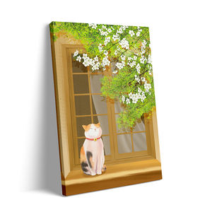 Quadro su Tela con Cornice per Finestra, Paesaggio con Gatti, Ristorante, Soggiorno, Camera dei Bambini, Decorazione Murale da Appendere - Product Image 1
