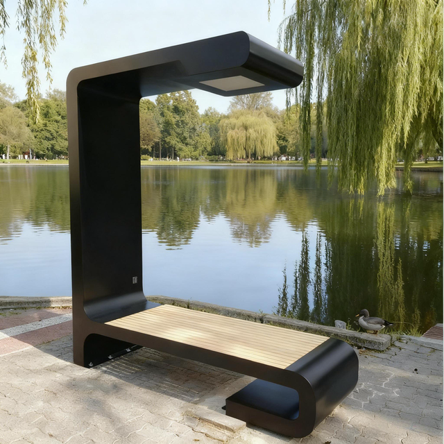 Stainless Steel Wood Solar Powered Smart Wireless Charging Customizable Color Patio Outdoor Bench High Quality for Urban