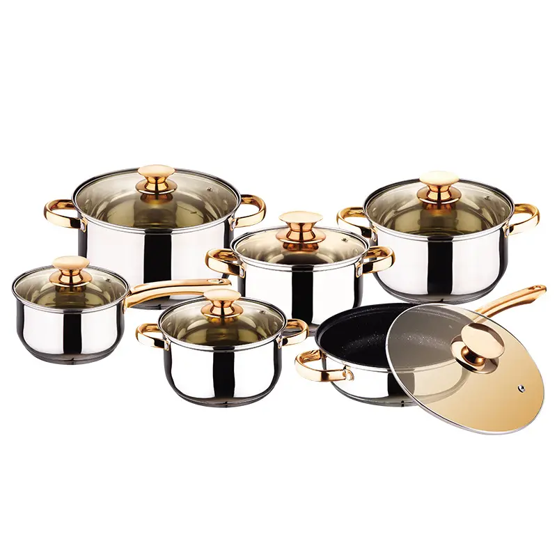 2024 Hex clad Non Stick Cookware Set Kitchen Stainless Steel Cooking Pans With Glass Lid Food Grade Honeycomb Pot