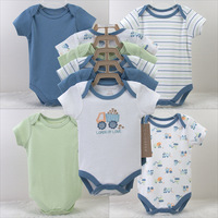 Lot de 5 Combinaisons à Manches Courtes pour Bébé, en Coton Doux, Combinaison d'été pour Nouveau-né, Garçons et Filles