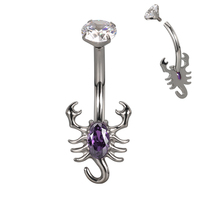 Anneau de nombril en titane implantable ASTM F136 CZ, motif scorpion central
